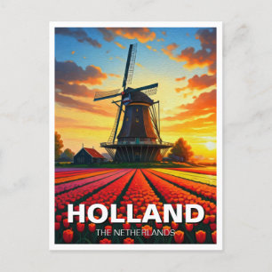 Tulip Fields Windmill Holland Sunset Postcard