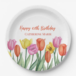 Tulip Floral 60th Birthday  Paper Plate