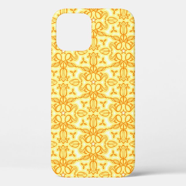 Tulip floral damask orange yellow iphone case (Back)