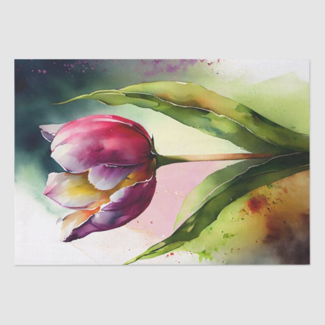 Tulip Floral Decoupage Watercolor Tissue Paper (Front)