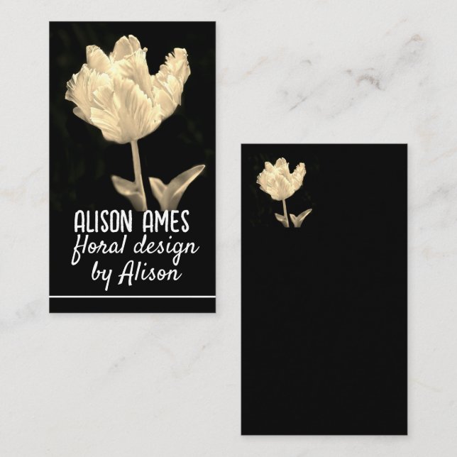 tulip floral design flower photography on black business card (Front/Back)