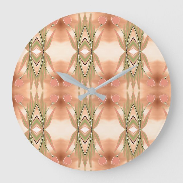 Tulip Floral Designed Clock With Green And Coral (Front)