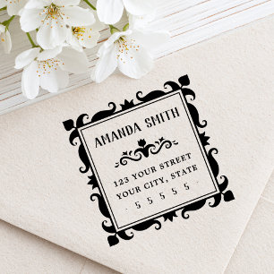 Tulip floral vintage style border return address rubber stamp