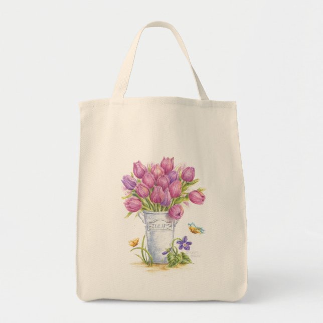 Tulip Florist Pail Grocery Tote Bag (Front)