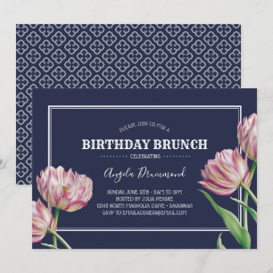 Tulip Flower Birthday Brunch Blue Invitation