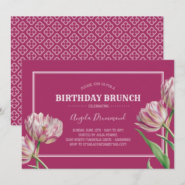 Tulip Flower Birthday Brunch Pink Invitation (Front/Back)