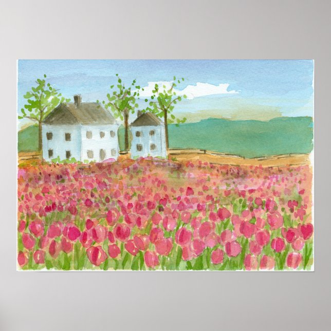 Tulip Flower Field Shaker House Pink Spring Flora Poster (Front)