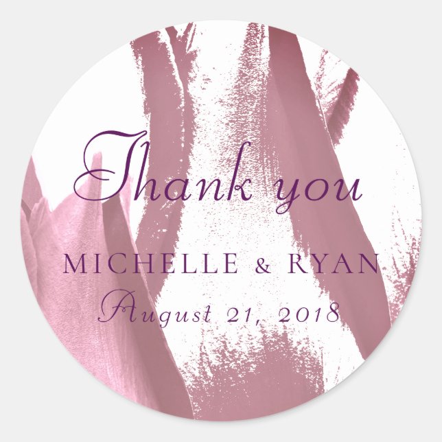 Tulip Flower Floral Thank you Wedding Favour Purpl Classic Round Sticker (Front)