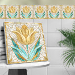 Tulip flower mosaic - Pearl, Aquamarine and Gold Tile<br><div class="desc">Tulip flower mosaic - Pearl,  Aquamarine and Gold</div>