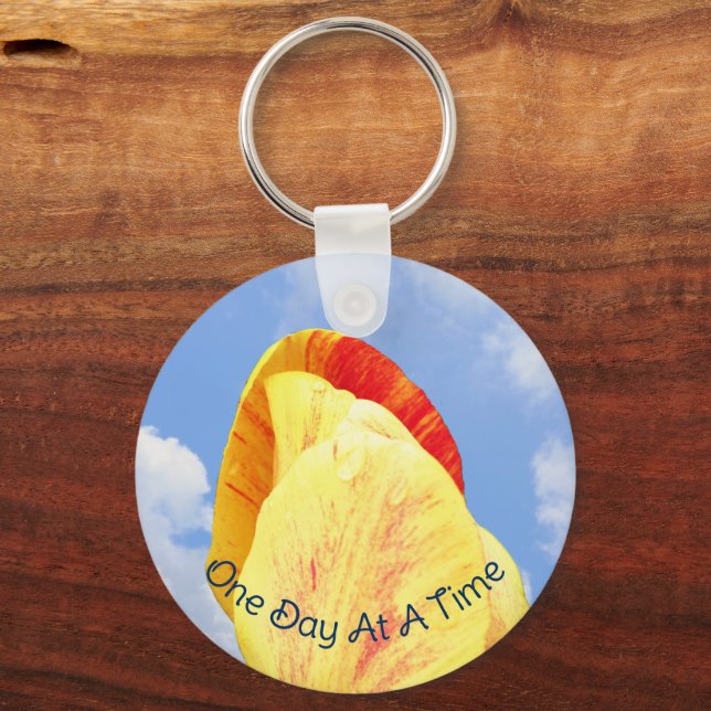 Tulip Flower One Day At A Time Inspirational     Key Ring (Front)