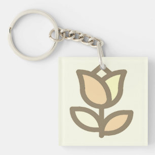 Tulip flower pattern cream backdrop key ring