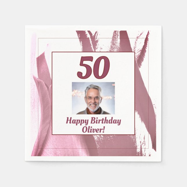 Tulip Flower Red 50th Birthday Floral Photo Napkin (Front)