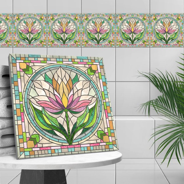 Tulip flower stained glass mosaic tile (Creator Uploaded)