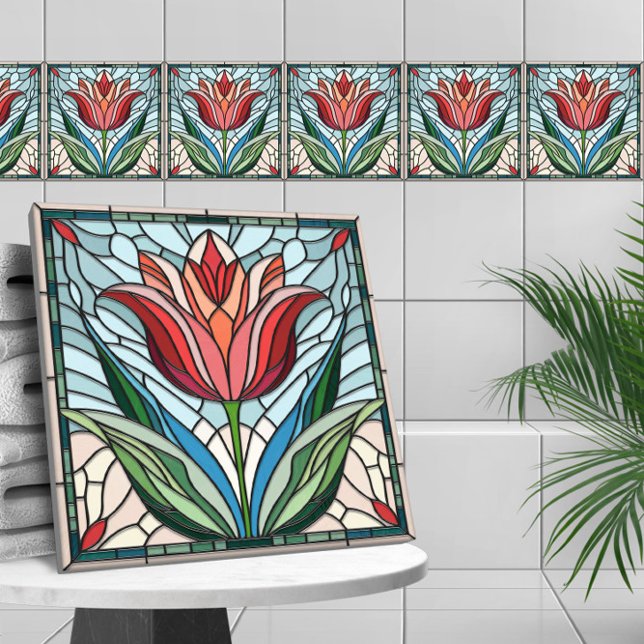 Tulip flower stained glass mosaic tile (Creator Uploaded)