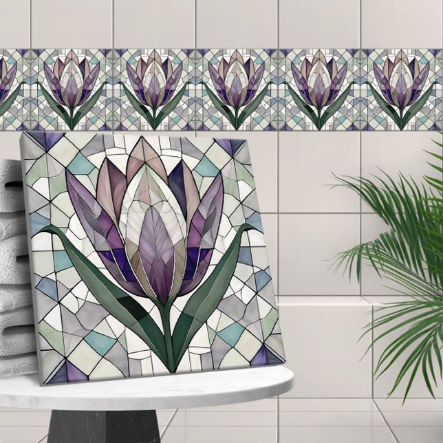 Tulip flower stained glass mosaic tile (Creator Uploaded)