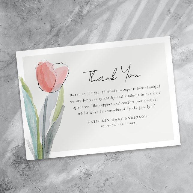 Tulip Flower Sympathy Funeral Thank You Card (Creator Uploaded)