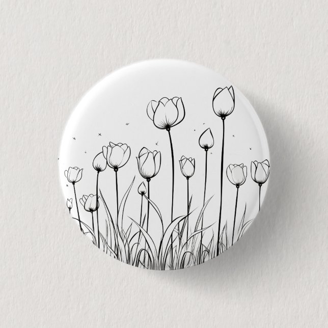 Tulip Flower Tulipa Floral Stencil Pattern Design 3 Cm Round Badge (Front)
