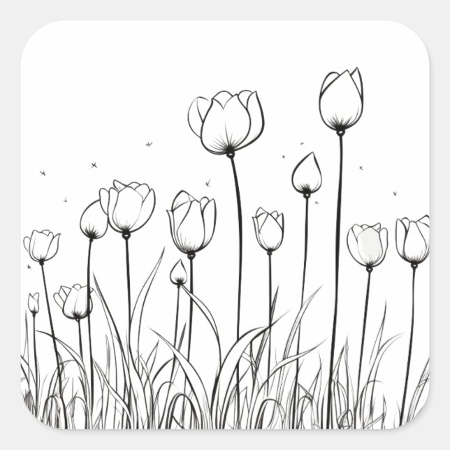Tulip Flower Tulipa Floral Stencil Pattern Design Square Sticker (Front)