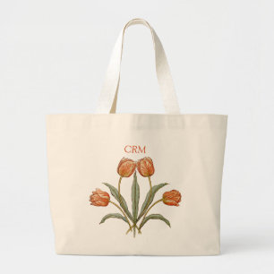 Tulip Flowers Botanical Stylish Summer or Initials Large Tote Bag