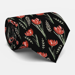 Tulip Flowers Botanical Watercolor Black   Tie