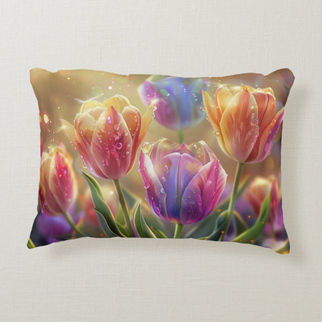Tulip Flowers Digital Art Decorative Cushion (Back)
