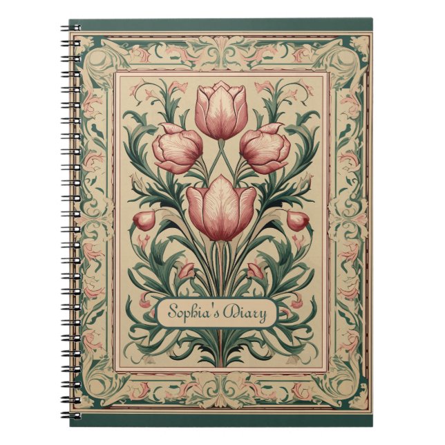 Tulip Flowers Emerald Ornament Medieval Notebook (Front)
