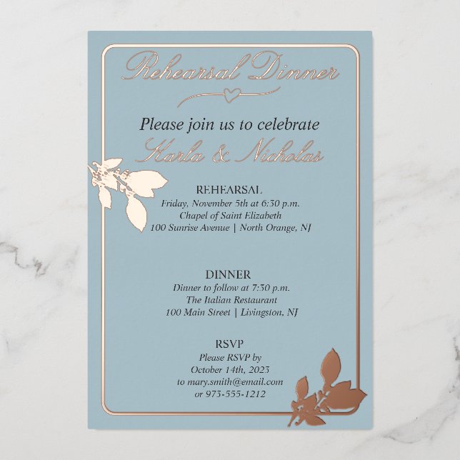 Tulip Flowers Pastel Blue Rehearsal Dinner (Front)