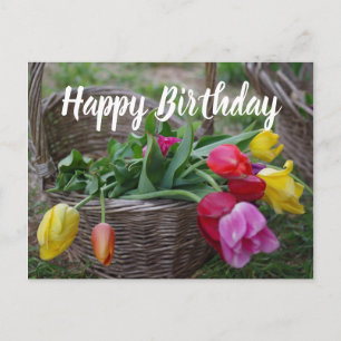 Tulip Flowers Rustic Bouquet Happy Birthday Postcard