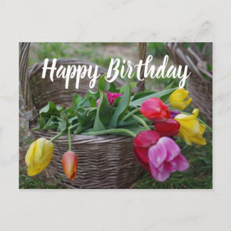 Tulip Flowers Rustic Bouquet Happy Birthday Postcard