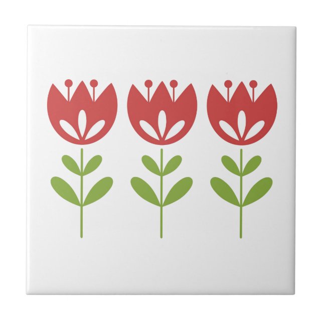 Tulip Flowers Simple Modern Classic Red Nature  Tile (Front)