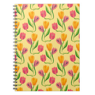 Tulip flowers watercolor seamless pattern notebook
