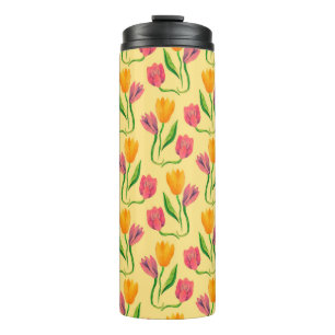 Tulip flowers watercolor seamless pattern thermal tumbler