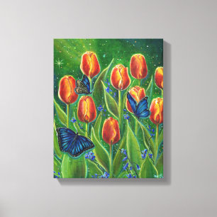Tulip flowers with butterflies by Renee Lavoie Canvas Print