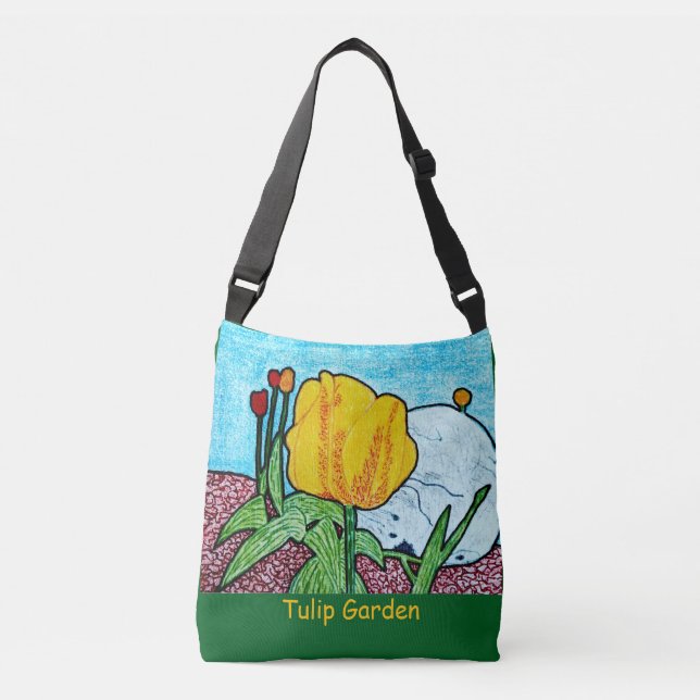 Tulip Garden Forest Green Crossbody Bag (Front)