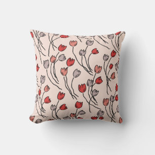 Tulip Garden - Modern Floral In Red & Pink Cushion