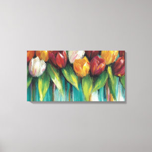 Tulip Garden on Teal Canvas Print