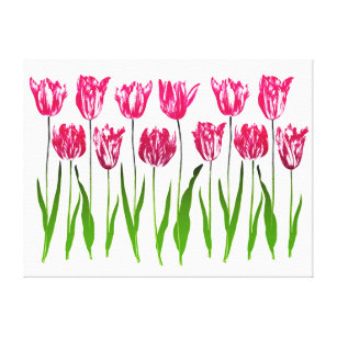 Tulip Garden Print in Fuchsia Pink and Green