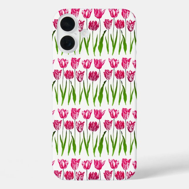 Tulip Garden Print in Fuchsia Pink and Green Case-Mate iPhone Case (Back)