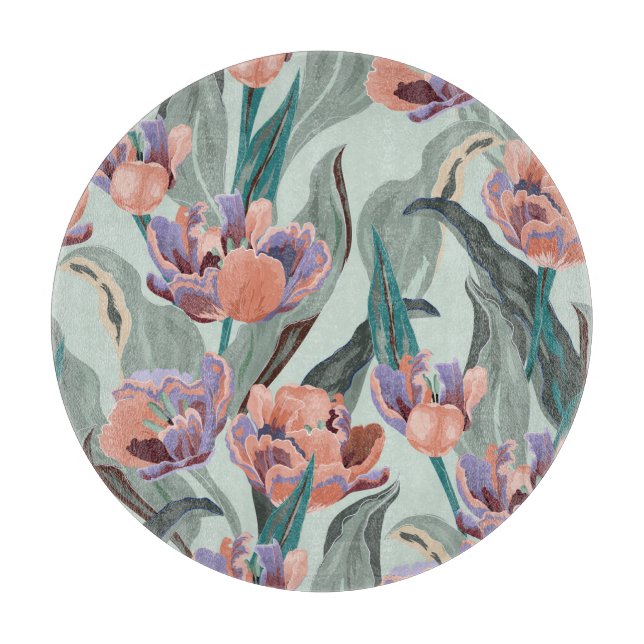 Tulip Garden: Vintage Large Flowers Cutting Board (Front)
