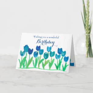 Tulip Garden Watercolor Flowers Happy Birthday Card