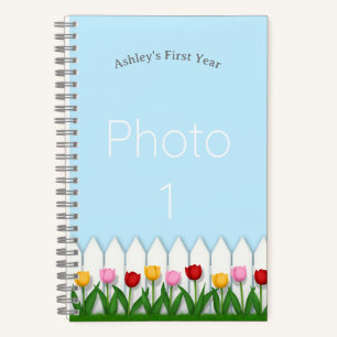 Tulip Garden with White Picket Fence Custom Photo Notebook
