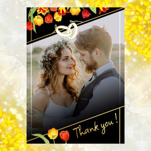 Tulip Gold Foil Wedding Photo Thank You Card