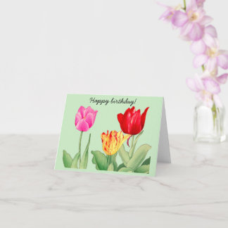 Tulip, Japanese woodblock art , Happy Birthday  Card