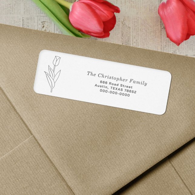 Tulip Line Art Return Address Label (Tulip Line Art Return Address Label)