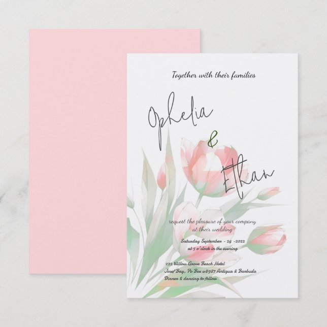 Tulip Minimalist blush pink Invitation (Front/Back)