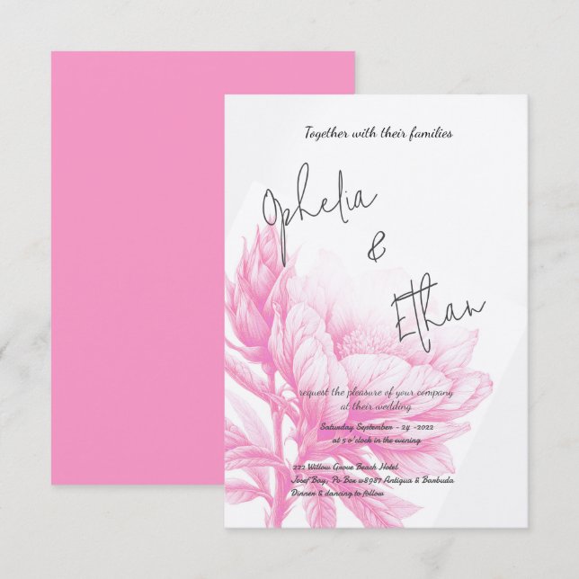 Tulip Minimalist blush pink Invitation (Front/Back)