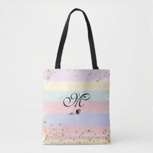 *~* Tulip Monogram Doodle Gold Glitter Pastel Tote Bag