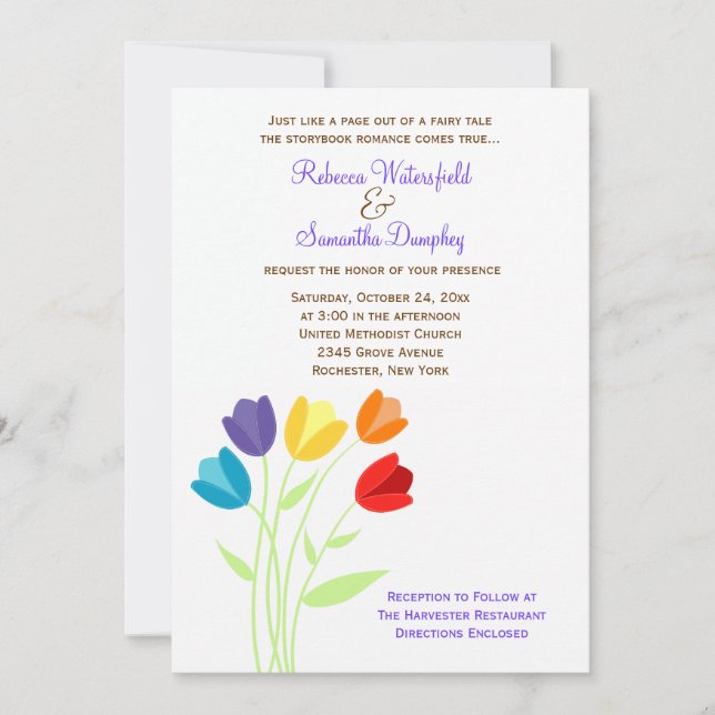 Tulip Multi-colour Rainbow Wedding Invitation (Front)