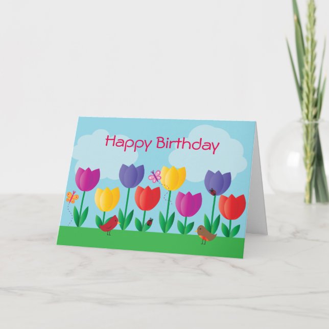 Tulip Nature Garden Happy Birthday Card (Front)