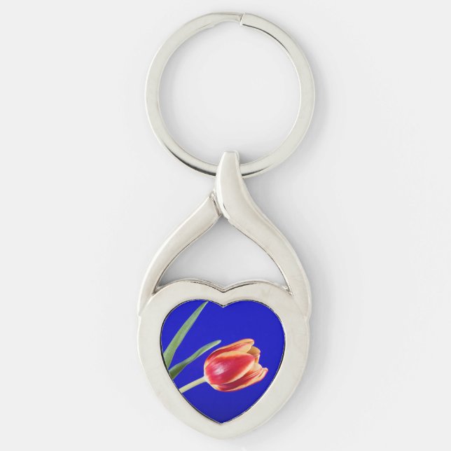 Tulip on blue background key ring (Front)